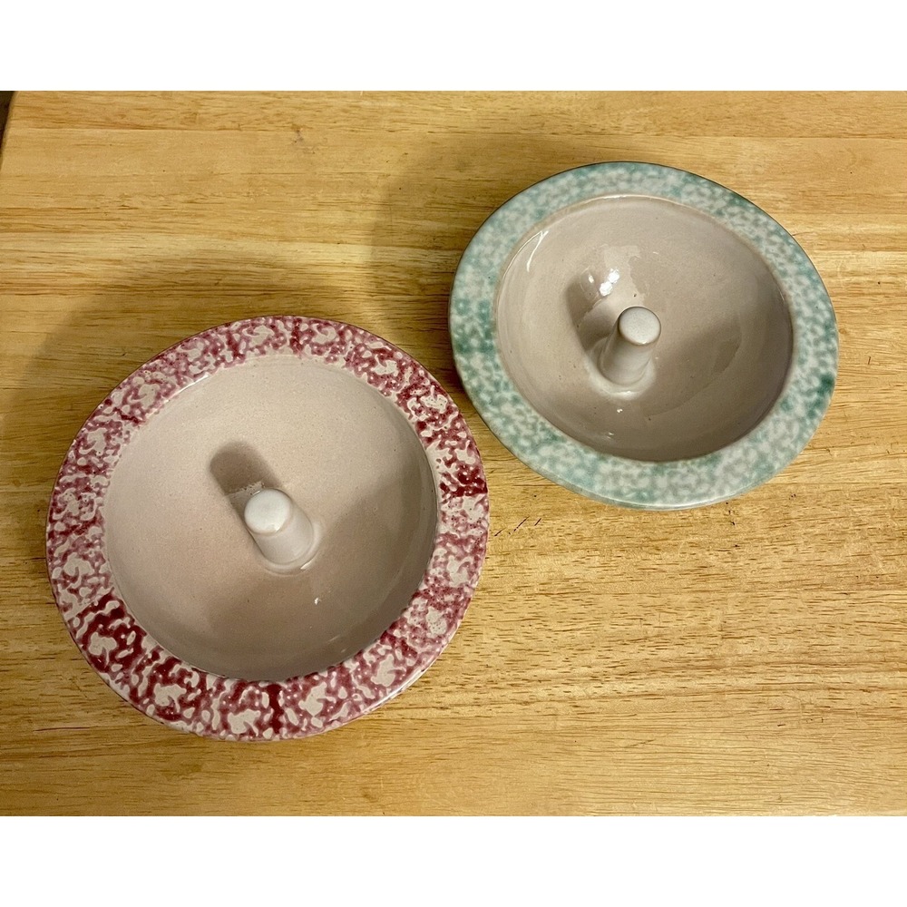 The Original Apple Baker Stoneware Baking Dish Set 2 Red Green Paris Maine USA